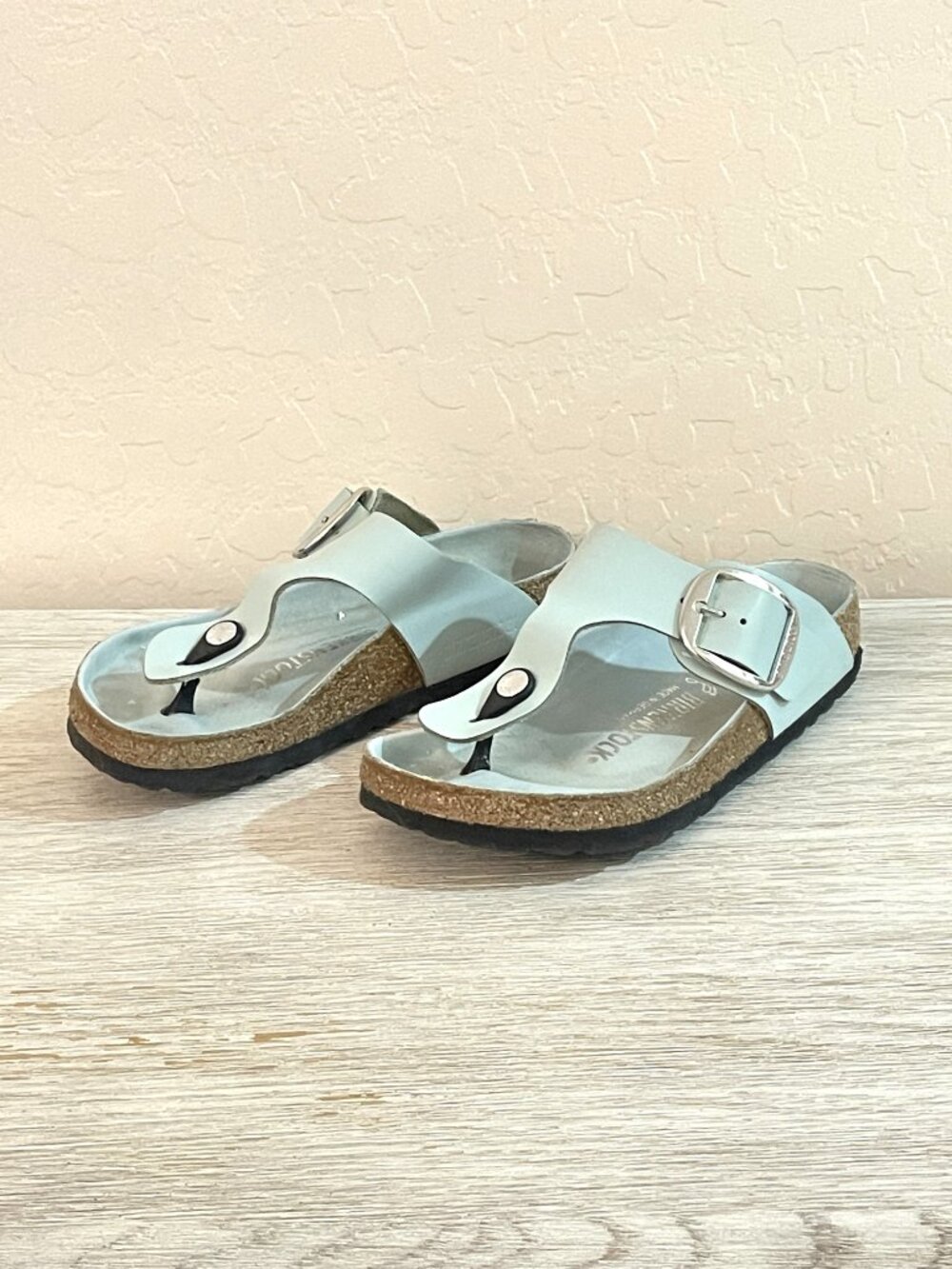 Birkenstock Gizeh Big Buckle Sandals High Shine Surf Mint Green Blue Silver 36